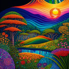 Colorful Psychedelic Landscape with Swirling Patterns