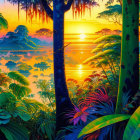 Scenic tropical sunset over serene lake