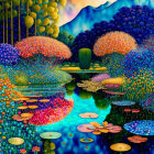 Colorful Flora and Mushroom Structures in Dreamlike Landscape