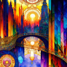 Abstract art with architectural and ornate elements in a fantasy cityscape