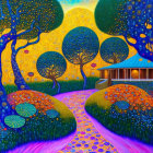 Colorful Stylized Painting of Whimsical Landscape