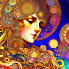 Colorful digital artwork: female figure with ornate patterns