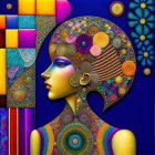 Colorful digital artwork: Woman's profile with intricate patterns.