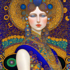 Vibrant illustration of a woman in peacock-themed attire