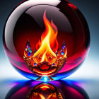 Colorful Crystal Flame in Transparent Orb with Sparkling Reflections