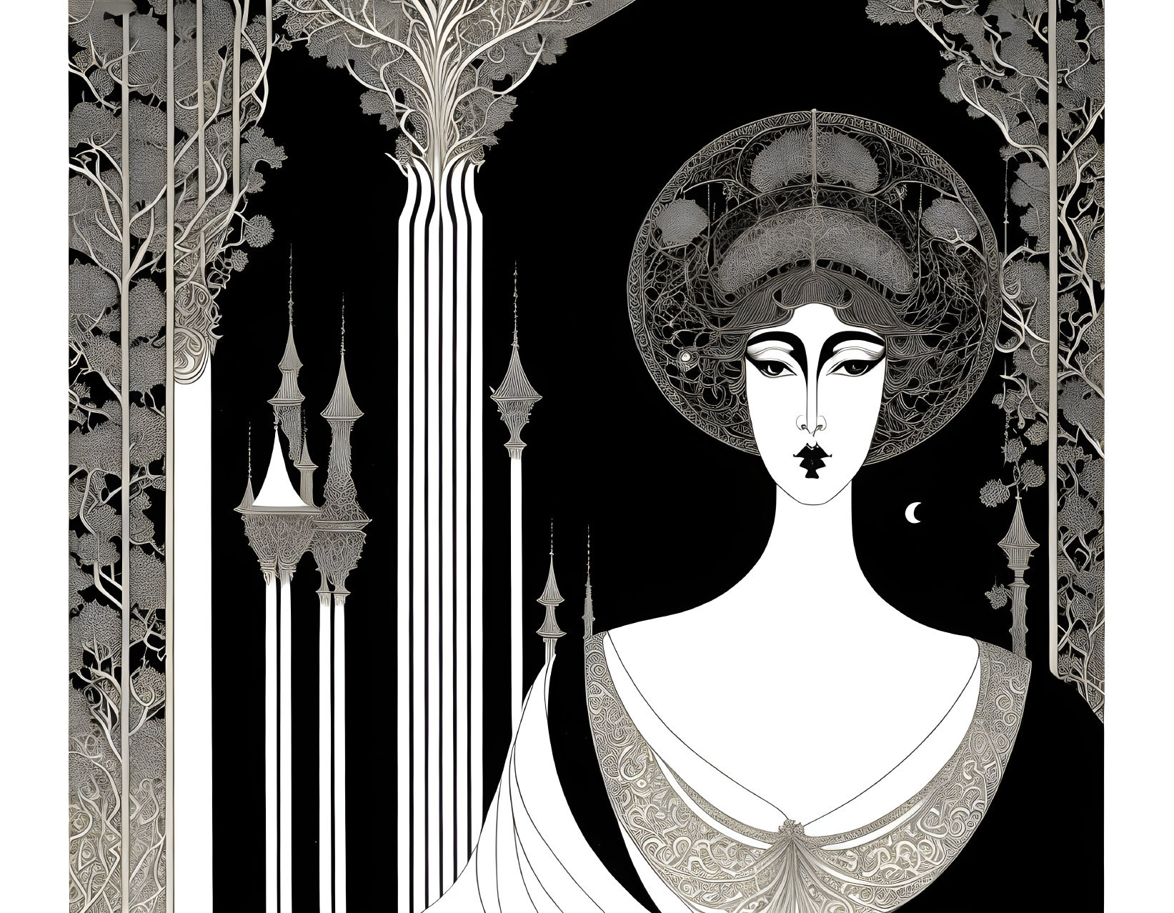 Art Nouveau Style Illustration of Woman with Intricate Patterns