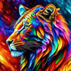 Colorful Lion Head Artwork with Rainbow Palette & Star-like Patterns