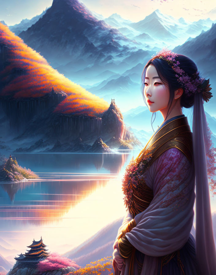 Traditional Attire Woman by Serene Autumn Lake