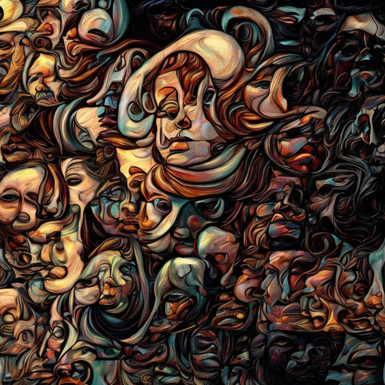 Abstract Art: Exaggerated Faces in Warm Tones