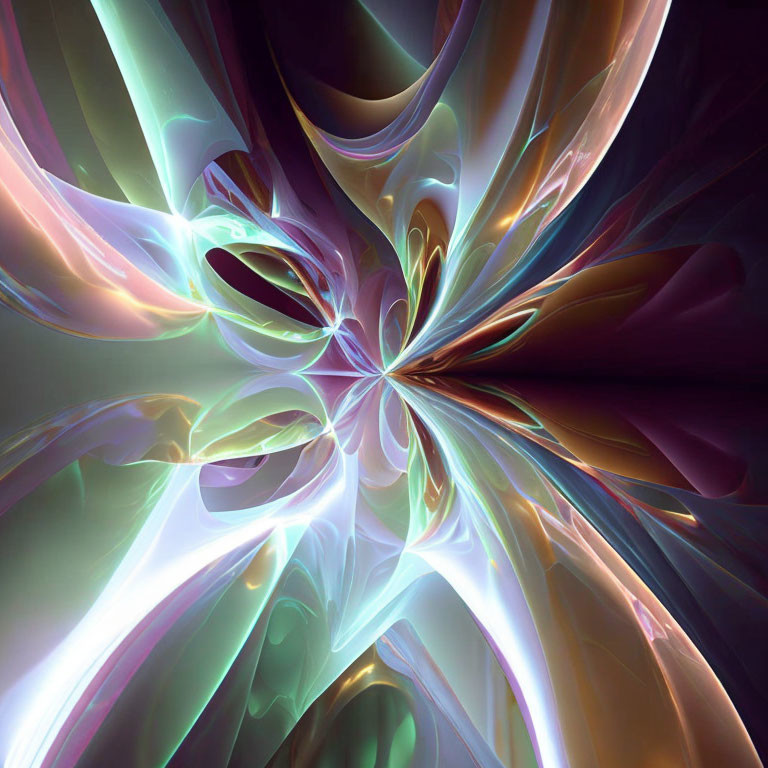 Colorful digital fractal image with swirling iridescent patterns