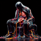 Colorful Melting Strands Sculpture on Seated Figure