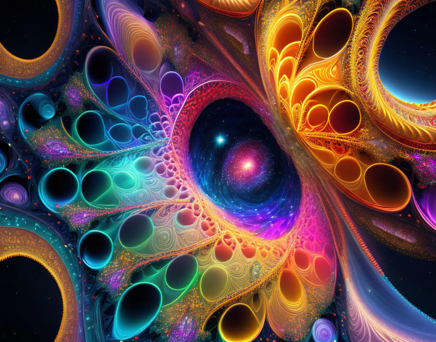 Abstract Fractal Universe with Colorful Swirls and Orbs