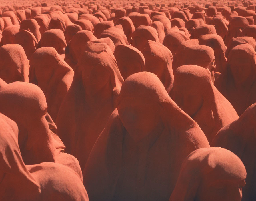 Terracotta figures in dense, uniform assembly with warm reddish tint