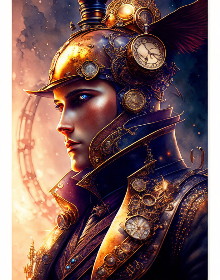 Steampunk-inspired digital artwork with intricate metallic details