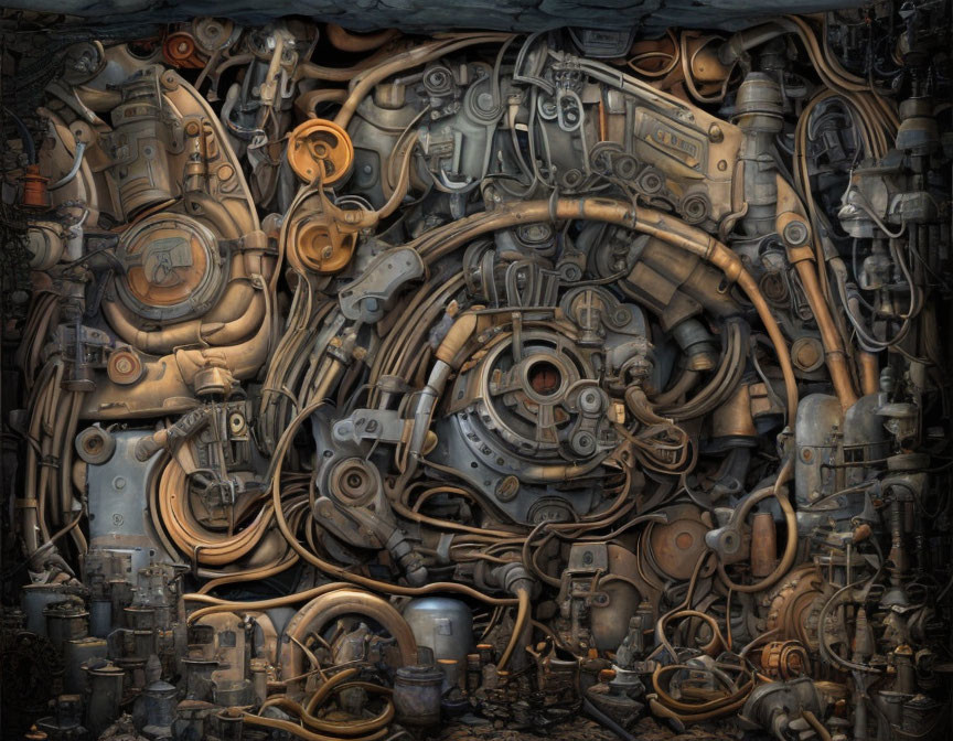 Detailed Artwork of Mechanical Assembly with Pipes and Valves