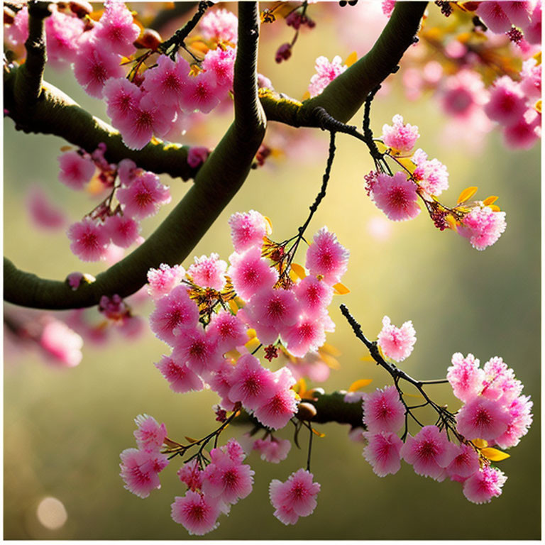 Pink Cherry Blossoms in Full Bloom on Dark Branches