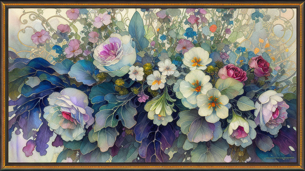 Detailed Vintage-Style Flower Illustration with Pastel Colors