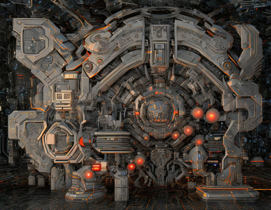 Detailed Sci-Fi Mechanical Door in Futuristic Setting with Glowing Red Lights