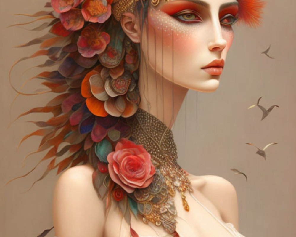 Woman with Floral Headdress: Rich Colors & Details