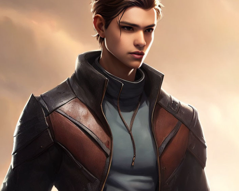 Futuristic armor on young man in digital illustration