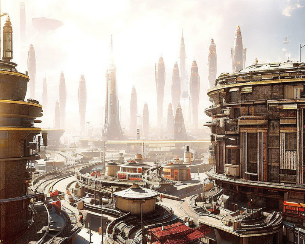 Futuristic cityscape with towering skyscrapers and advanced architecture