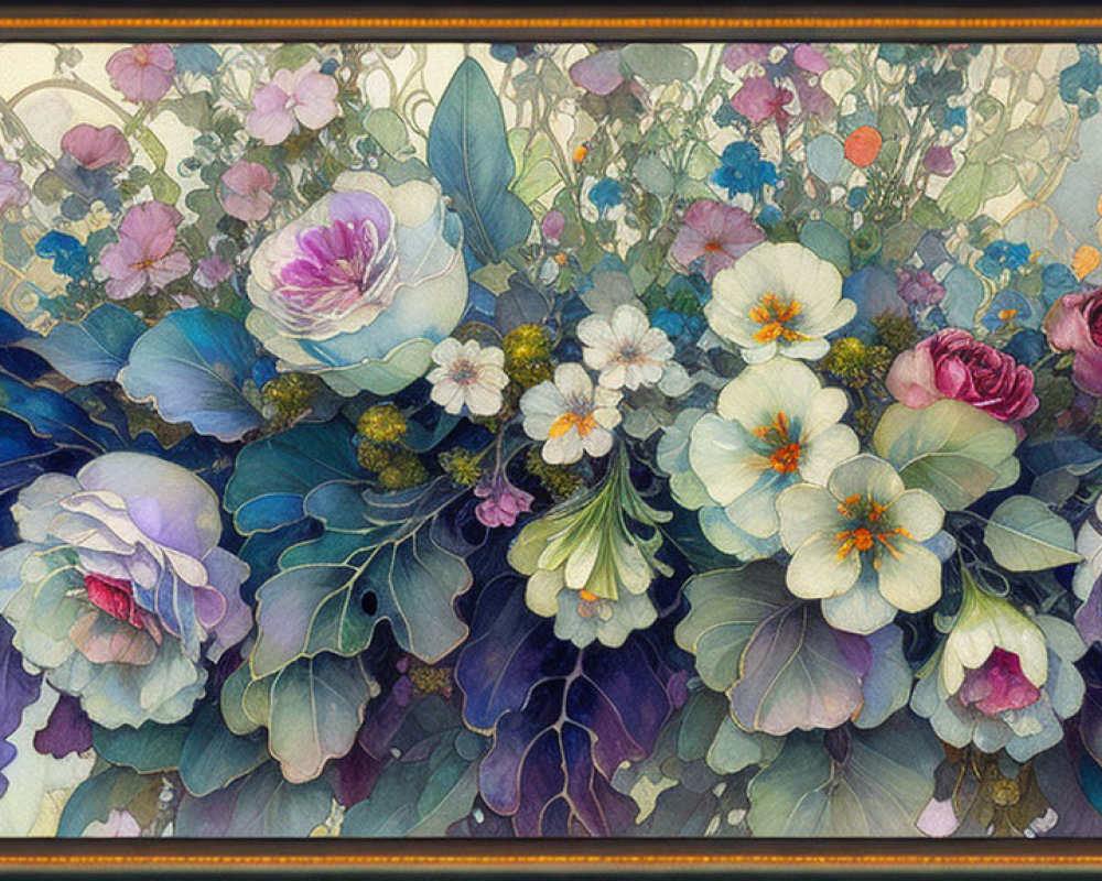 Detailed Vintage-Style Flower Illustration with Pastel Colors