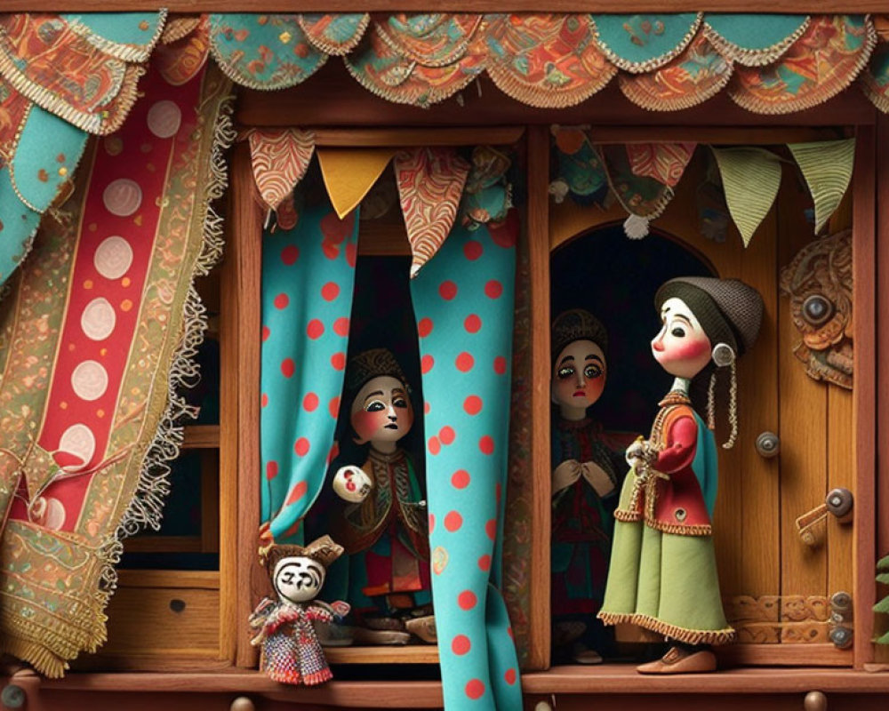 Colorful Puppet Theater with Intricate Designs and Characters