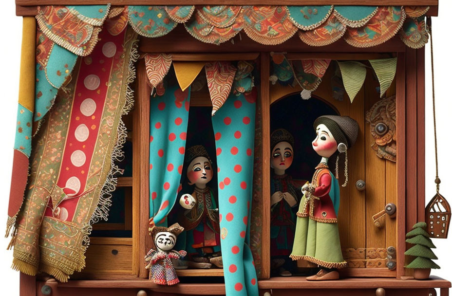 Colorful Puppet Theater with Intricate Designs and Characters