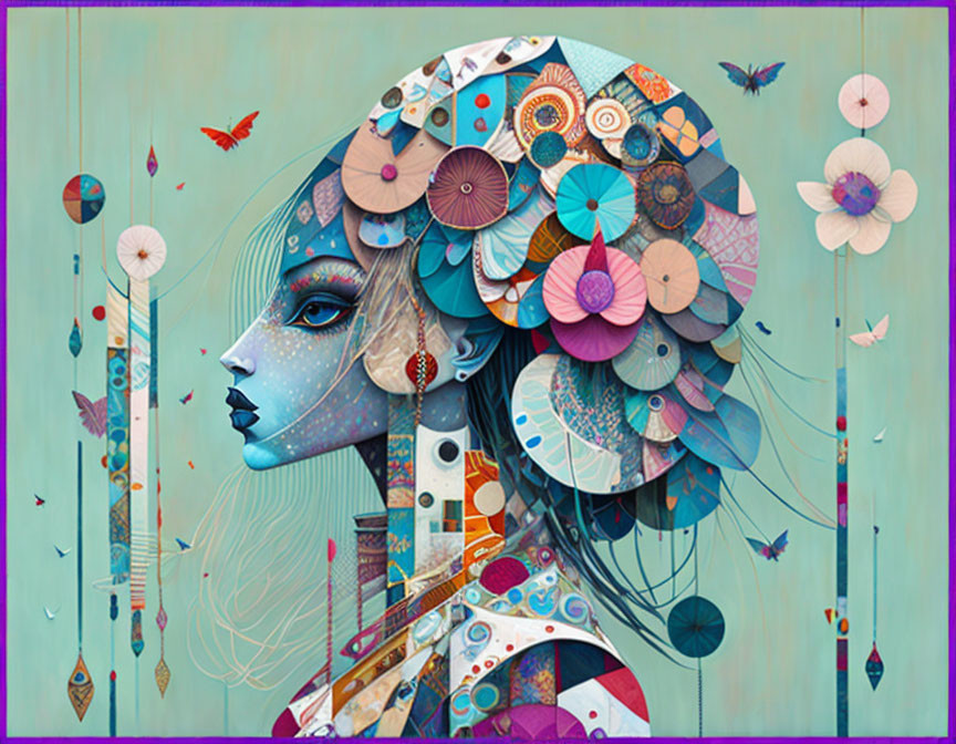 Colorful Woman's Profile Illustration with Decorative Headdress