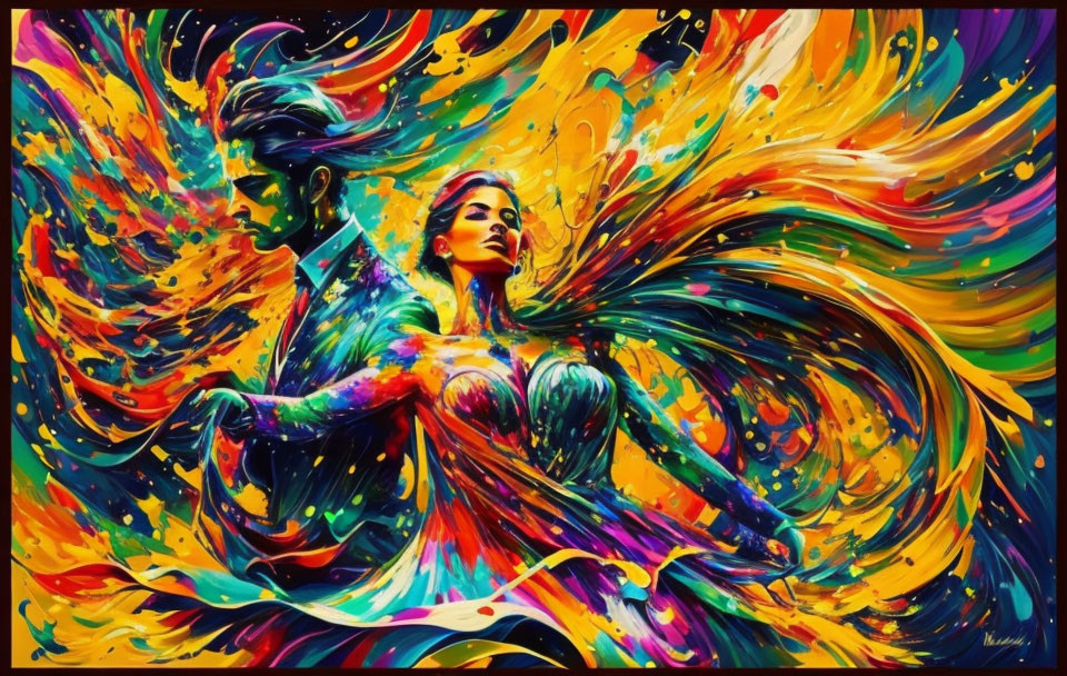 Colorful Abstract Painting of Dancing Couple