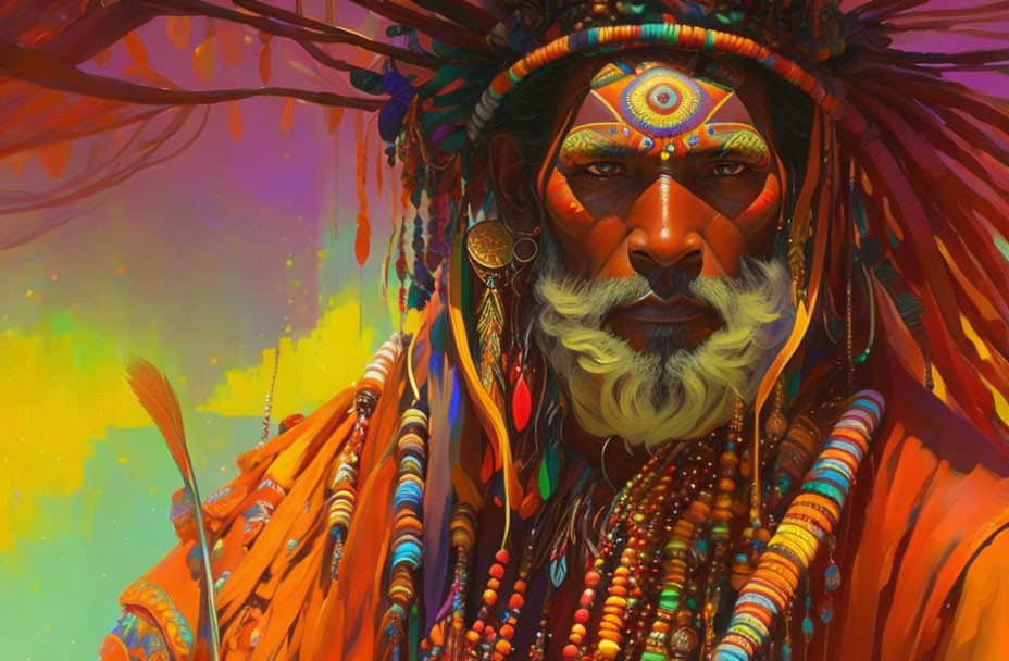 Colorful Indigenous Attire in Vibrant Digital Painting