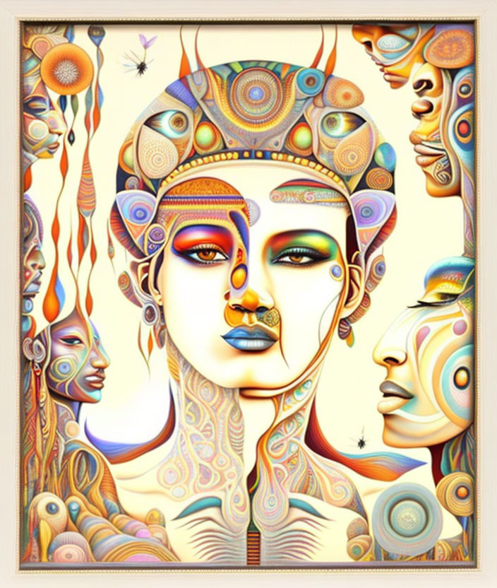 Colorful Psychedelic Artwork Featuring Central Face and Cosmic Elements