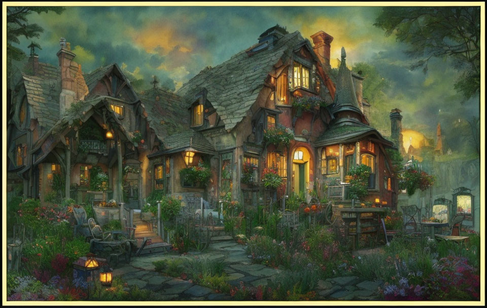 Tranquil Twilight Village with Cozy Cottages