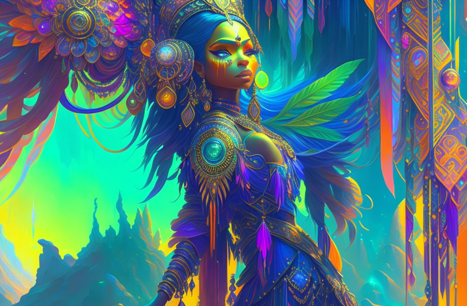 Colorful Female Character Illustration in Fantasy Setting