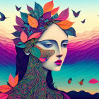 Colorful digital artwork of a woman with decorative headpiece and flowing hair