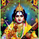 Vibrant deity portrait with serene expression and traditional attire.