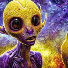 Detailed Golden Humanoid Alien Holding Artifact in Cosmic Nebula