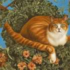 Colorful Cat Illustration Among Floral Patterns and Ornamental Designs