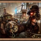 Detailed Steampunk Locomotive Against Industrial Backdrop