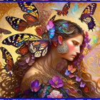 Colorful digital artwork of woman surrounded by butterflies