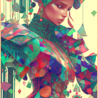 Vibrant digital illustration of a woman in ornate attire