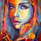 Colorful Portrait of Woman with Paint Streaks and Blue Eyes