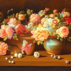 Colorful Still Life Painting of Flowers in Vases