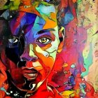 Colorful Psychedelic Artwork Featuring Two Faces with Multiple Eyes