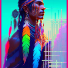 Colorful Digital Art of Native American Man in Desert