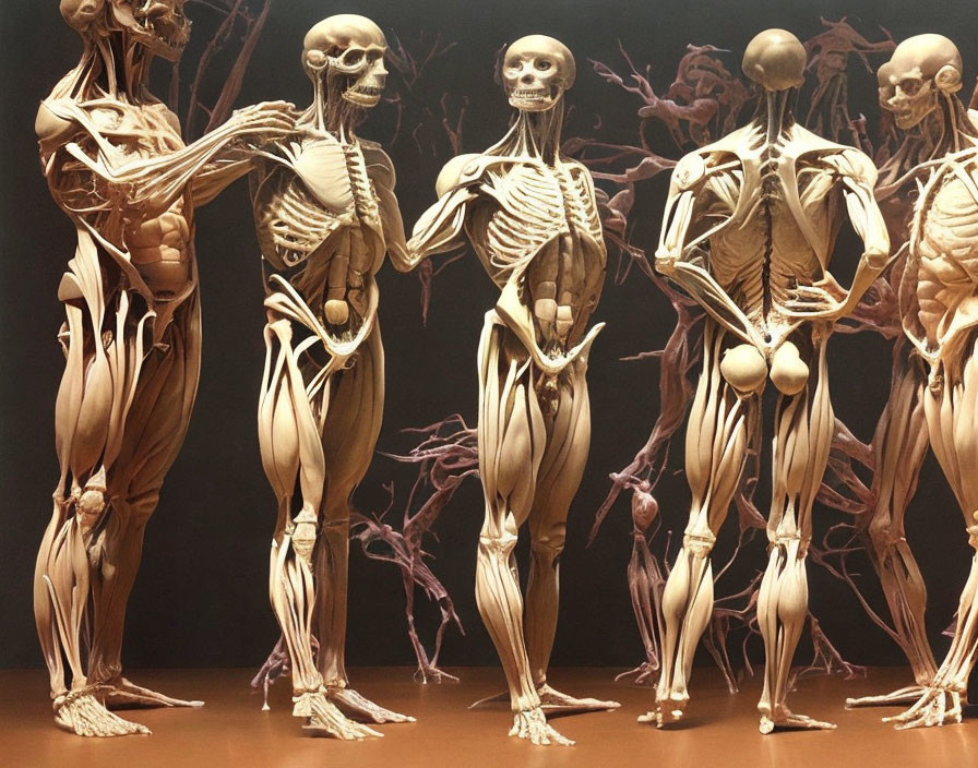 Detailed anatomical models of human muscular and skeletal systems in various poses