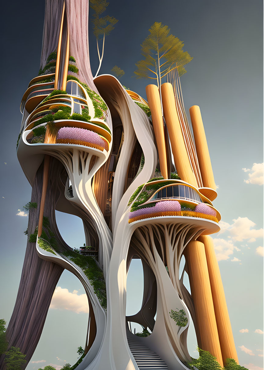 Modern Treehouse Design Featuring Integrated Vegetation and Multiple Levels