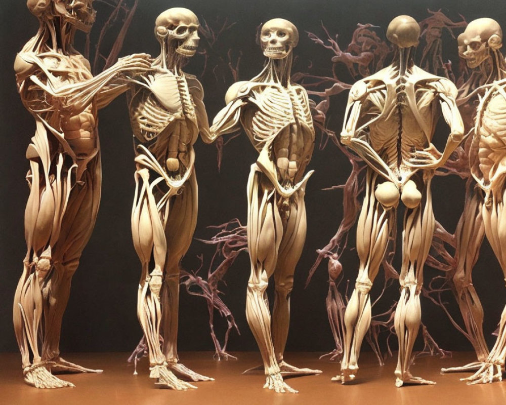 Detailed anatomical models of human muscular and skeletal systems in various poses