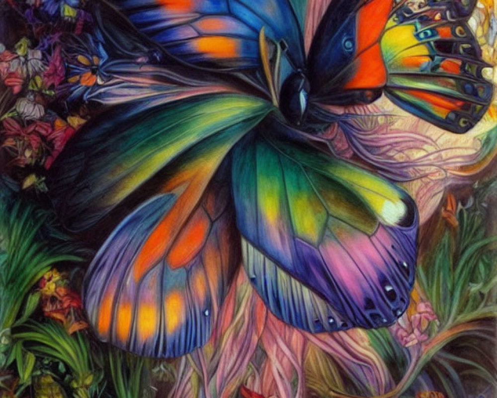 Colorful Butterfly Painting in Lush Garden