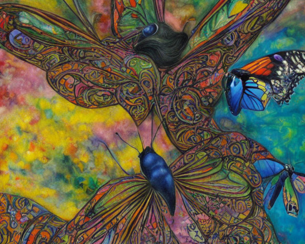 Colorful Butterfly Painting with Psychedelic Background